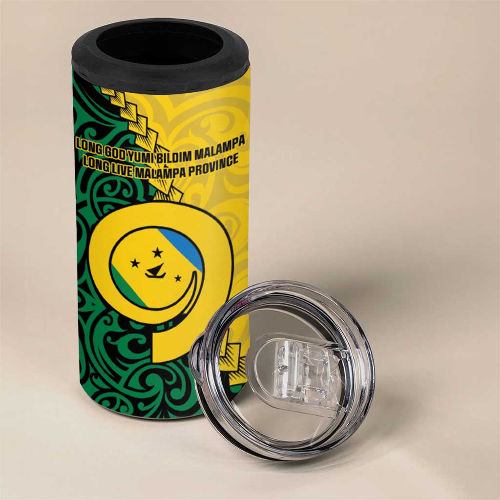 Malampa Province 4 in 1 Can Cooler Tumbler Vanuatu Pattern Map With Plumeria Flag Color