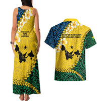 Malampa Province Couples Matching Tank Maxi Dress and Hawaiian Shirt Vanuatu Map - Plumeria Flag Color LT14 - Polynesian Pride