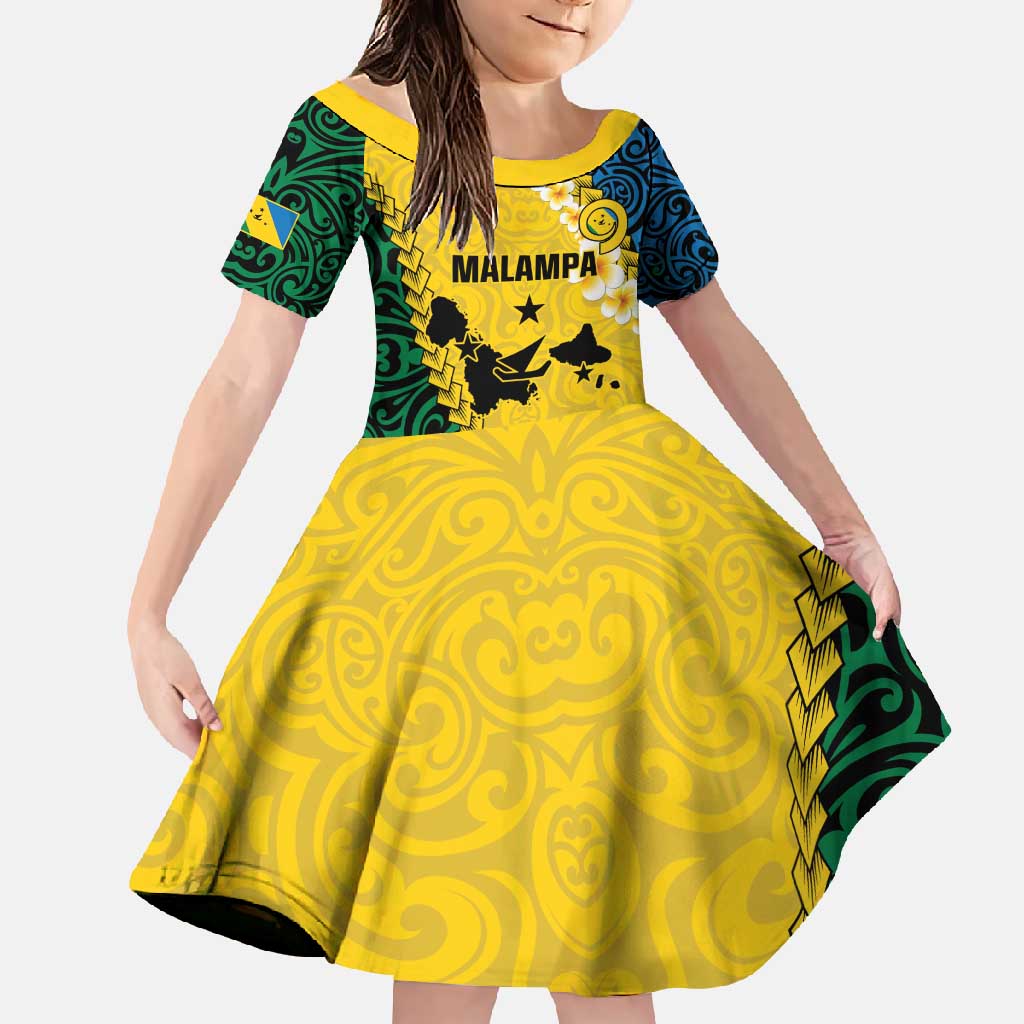 Malampa Province Family Matching Long Sleeve Bodycon Dress and Hawaiian Shirt Vanuatu Map - Plumeria Flag Color LT14 Daughter's Dress Yellow - Polynesian Pride
