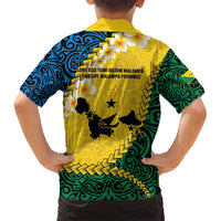 Malampa Province Family Matching Short Sleeve Bodycon Dress and Hawaiian Shirt Vanuatu Map - Plumeria Flag Color LT14 - Polynesian Pride