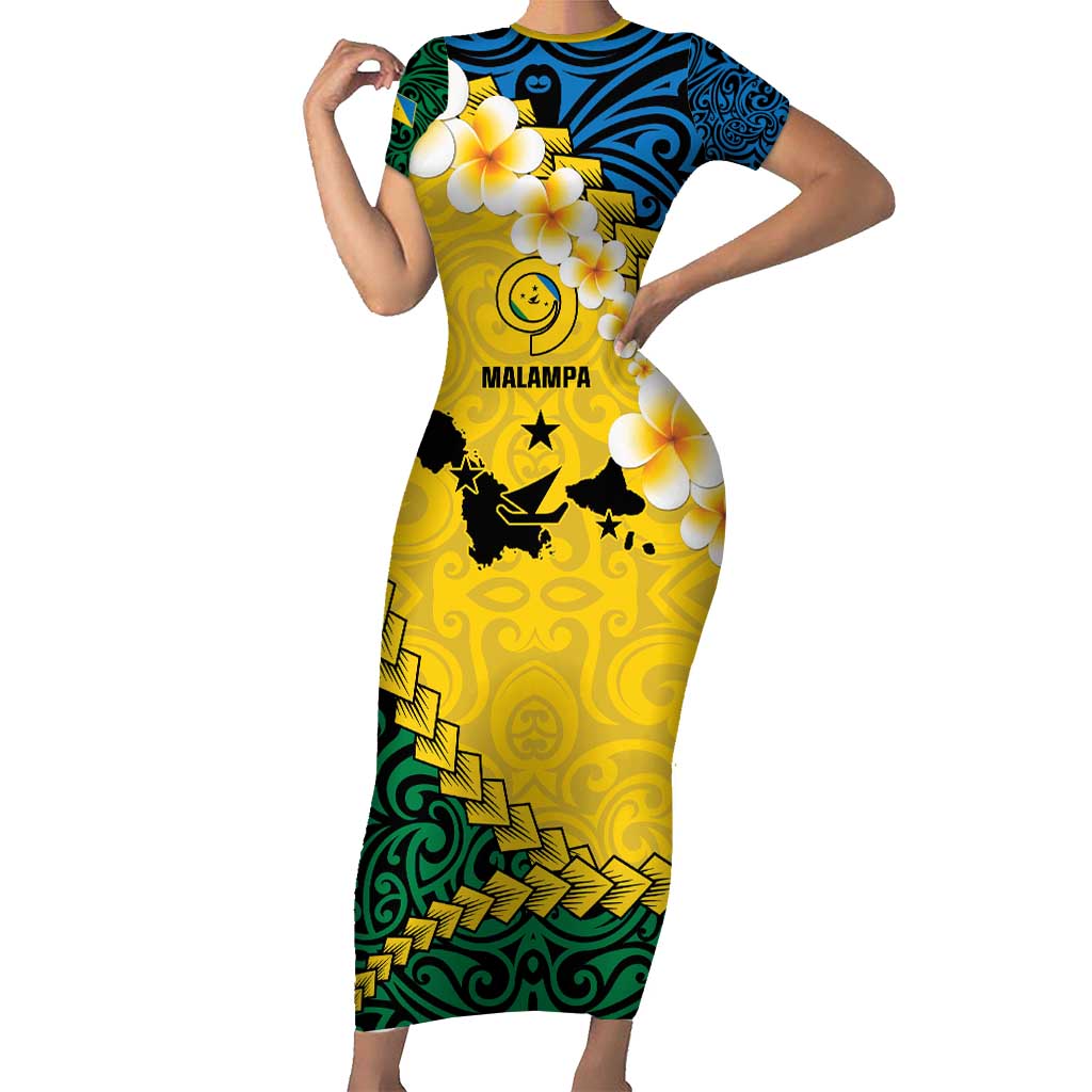 Malampa Province Family Matching Short Sleeve Bodycon Dress and Hawaiian Shirt Vanuatu Map - Plumeria Flag Color LT14 Mom's Dress Yellow - Polynesian Pride