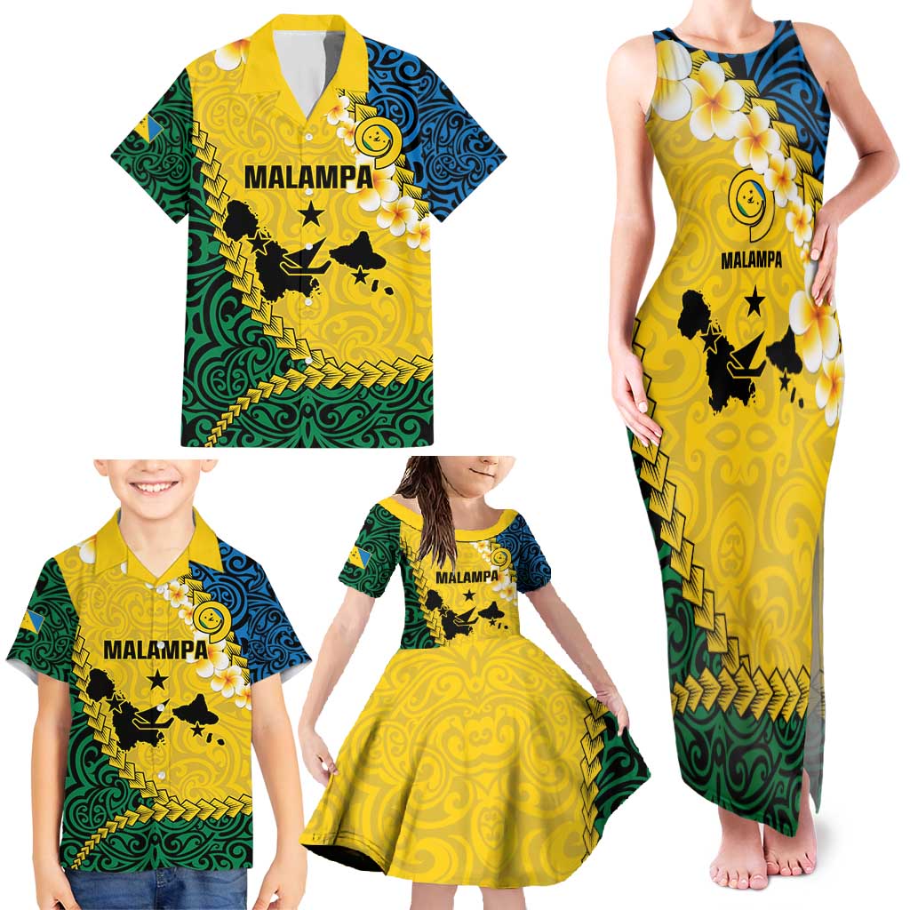 Malampa Province Family Matching Tank Maxi Dress and Hawaiian Shirt Vanuatu Map - Plumeria Flag Color