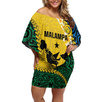 Malampa Province Off Shoulder Short Dress Vanuatu Map - Plumeria Flag Color