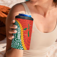 Penama Province 4 in 1 Can Cooler Tumbler Vanuatu Pattern Map With Plumeria Flag Color