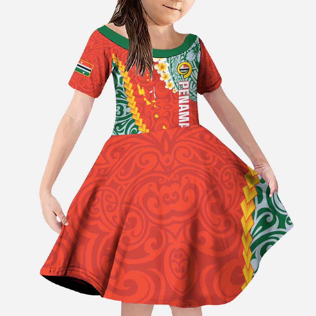 Penama Province Family Matching Mermaid Dress and Hawaiian Shirt Vanuatu Map - Plumeria Flag Color LT14 Daughter's Dress Red - Polynesian Pride