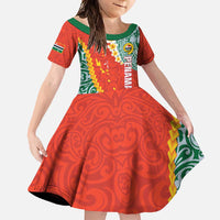 Penama Province Family Matching Mermaid Dress and Hawaiian Shirt Vanuatu Map - Plumeria Flag Color LT14 Daughter's Dress Red - Polynesian Pride