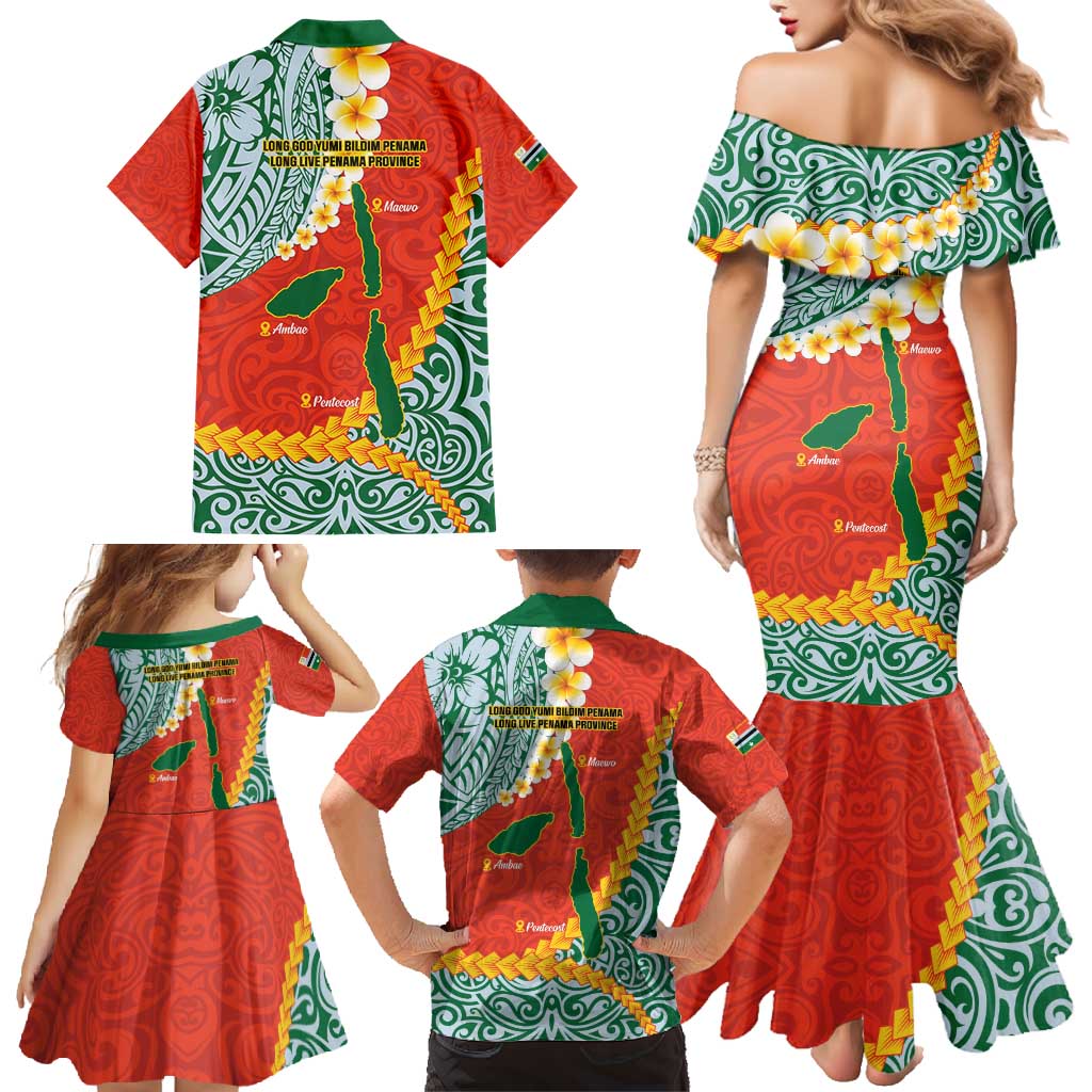 Penama Province Family Matching Mermaid Dress and Hawaiian Shirt Vanuatu Map - Plumeria Flag Color LT14 - Polynesian Pride