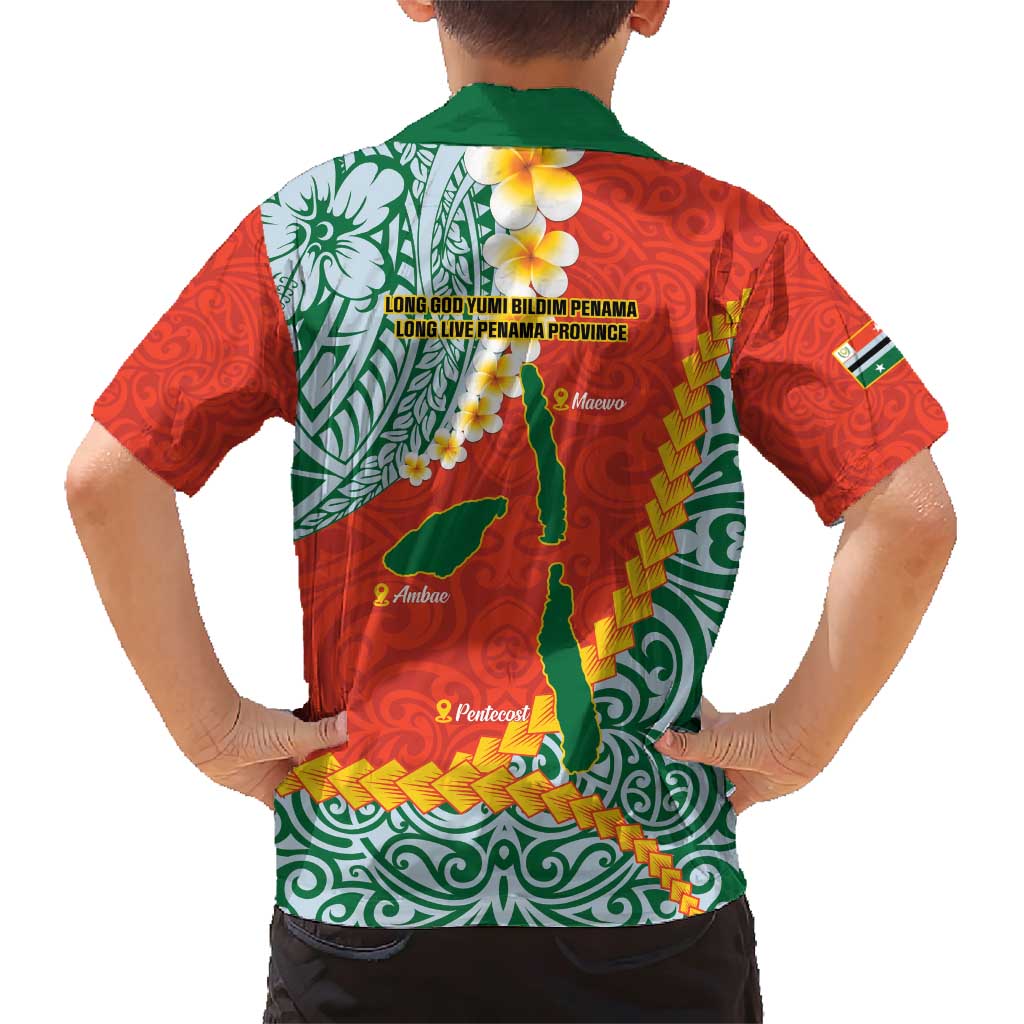 Penama Province Family Matching Short Sleeve Bodycon Dress and Hawaiian Shirt Vanuatu Map - Plumeria Flag Color LT14 - Polynesian Pride