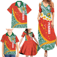 Penama Province Family Matching Summer Maxi Dress and Hawaiian Shirt Vanuatu Map - Plumeria Flag Color