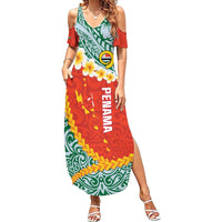 Penama Province Family Matching Summer Maxi Dress and Hawaiian Shirt Vanuatu Map - Plumeria Flag Color