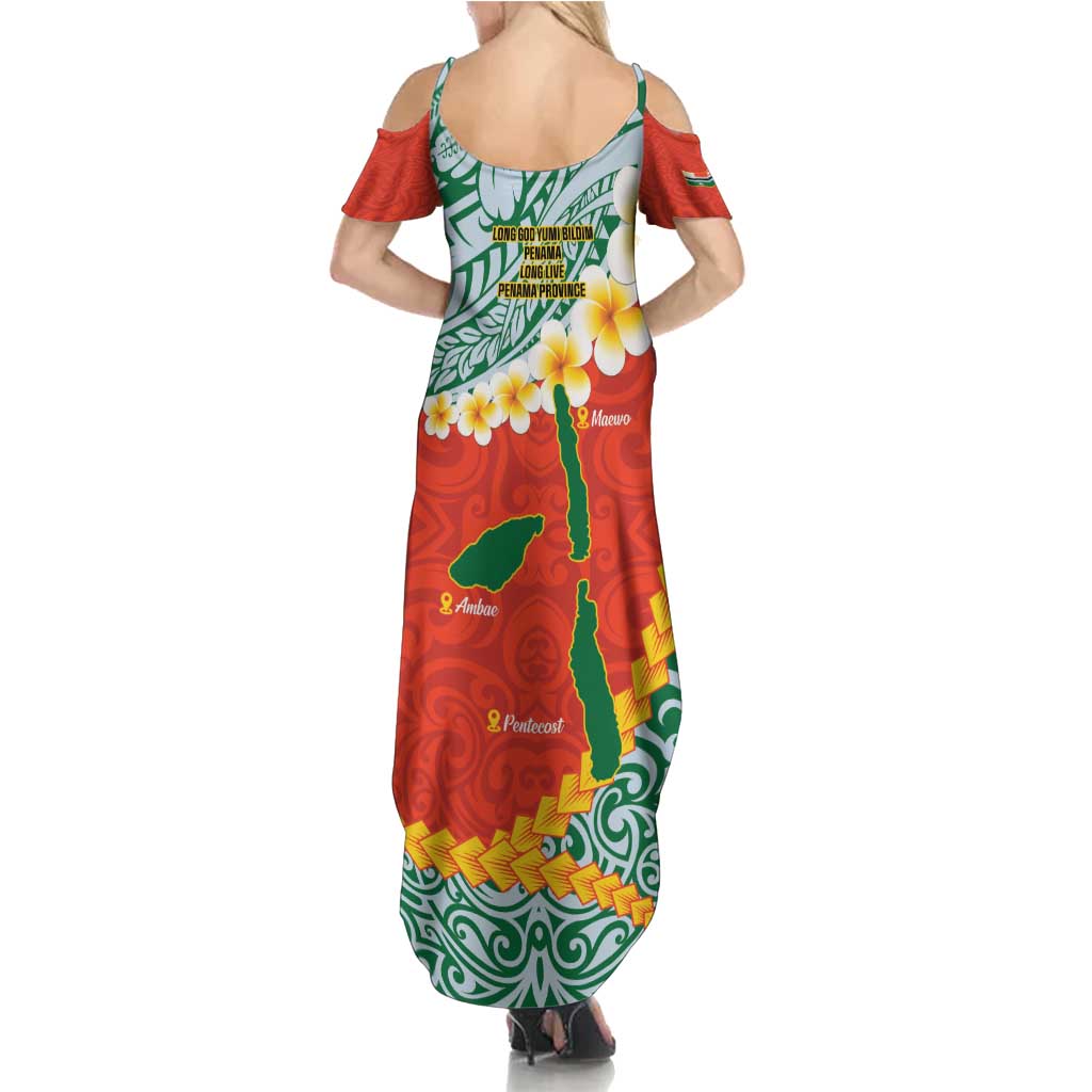 Penama Province Family Matching Summer Maxi Dress and Hawaiian Shirt Vanuatu Map - Plumeria Flag Color