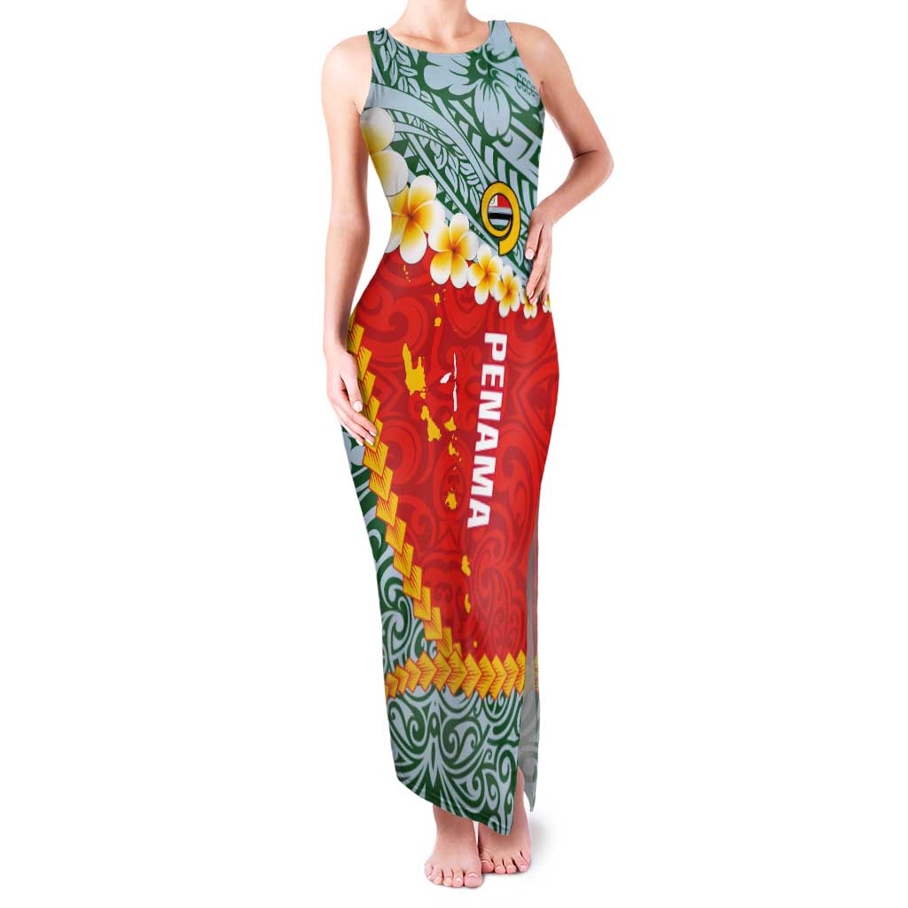 Penama Province Tank Maxi Dress Vanuatu Map - Plumeria Flag Color