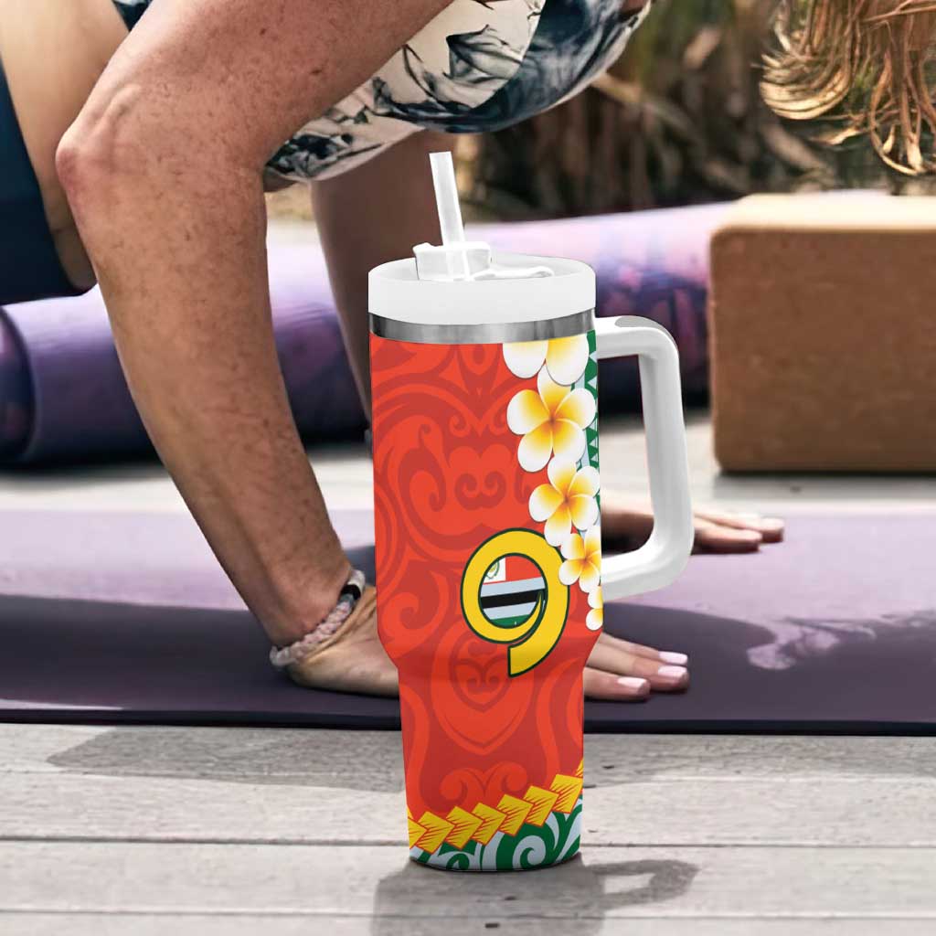 Penama Province Tumbler With Handle Vanuatu Pattern Map With Plumeria Flag Color