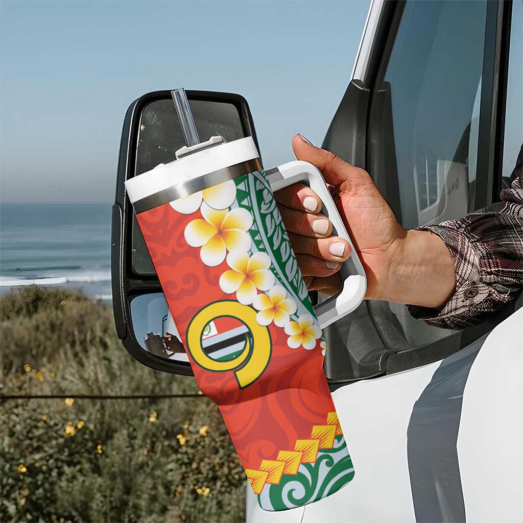 Penama Province Tumbler With Handle Vanuatu Pattern Map With Plumeria Flag Color