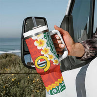 Penama Province Tumbler With Handle Vanuatu Pattern Map With Plumeria Flag Color