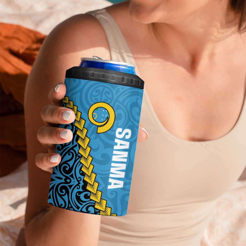 Sanma Province 4 in 1 Can Cooler Tumbler Vanuatu Pattern Myna Bird With Plumeria Flag Color