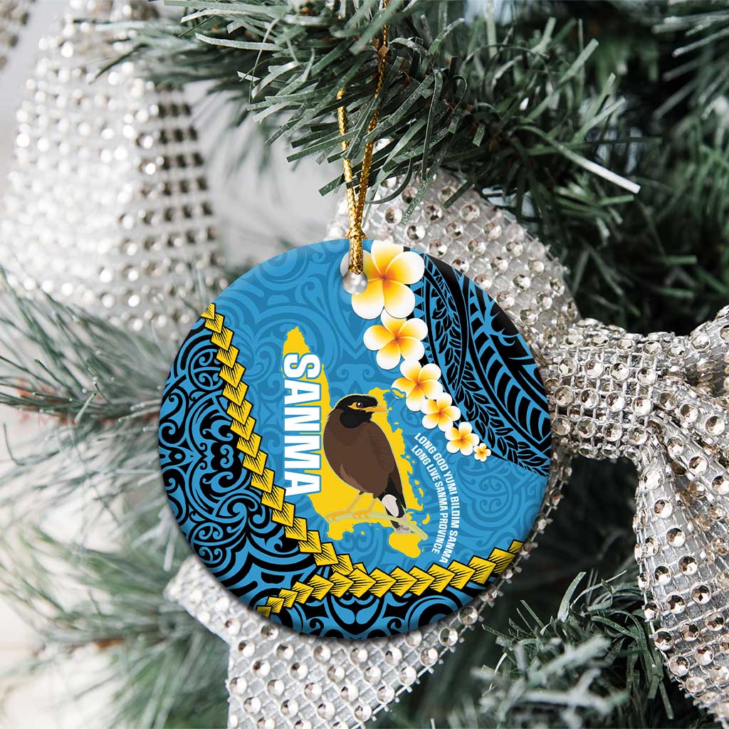 Sanma Province Ceramic Ornament Vanuatu Pattern Myna Bird - Plumeria Flag Color