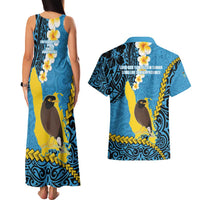 Sanma Province Couples Matching Tank Maxi Dress and Hawaiian Shirt Vanuatu Pattern Myna Bird - Plumeria Flag Color LT14 - Polynesian Pride