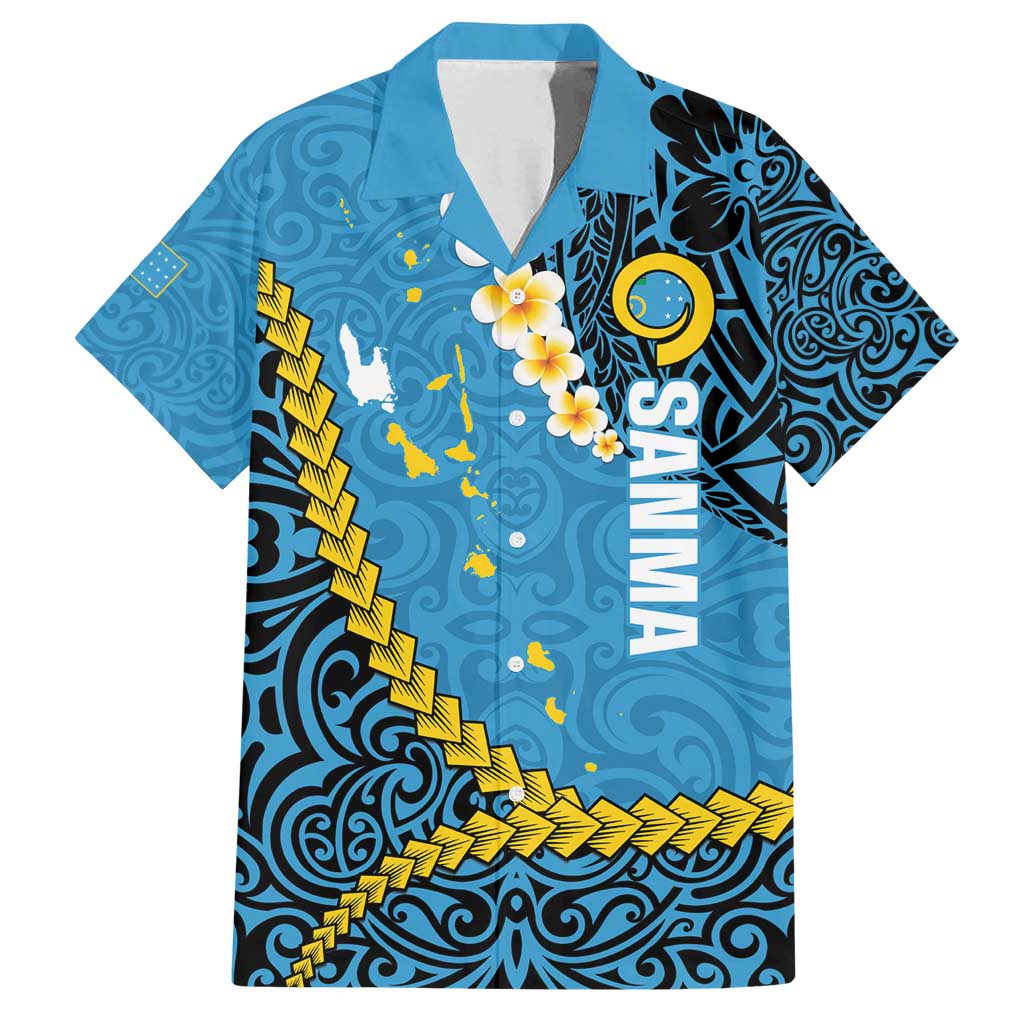 Sanma Province Family Matching Long Sleeve Bodycon Dress and Hawaiian Shirt Vanuatu Pattern Myna Bird - Plumeria Flag Color LT14 Dad's Shirt - Short Sleeve Blue - Polynesian Pride