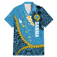 Sanma Province Family Matching Mermaid Dress and Hawaiian Shirt Vanuatu Pattern Myna Bird - Plumeria Flag Color LT14 Dad's Shirt - Short Sleeve Blue - Polynesian Pride
