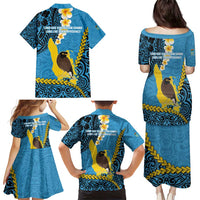 Sanma Province Family Matching Puletasi and Hawaiian Shirt Vanuatu Pattern Myna Bird - Plumeria Flag Color LT14 - Polynesian Pride