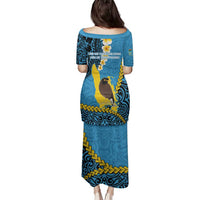 Sanma Province Family Matching Puletasi and Hawaiian Shirt Vanuatu Pattern Myna Bird - Plumeria Flag Color LT14 - Polynesian Pride