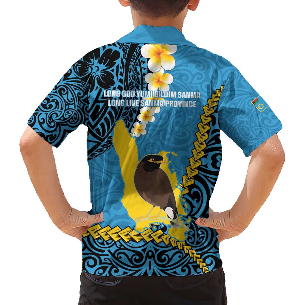 Sanma Province Family Matching Short Sleeve Bodycon Dress and Hawaiian Shirt Vanuatu Pattern Myna Bird - Plumeria Flag Color LT14 - Polynesian Pride