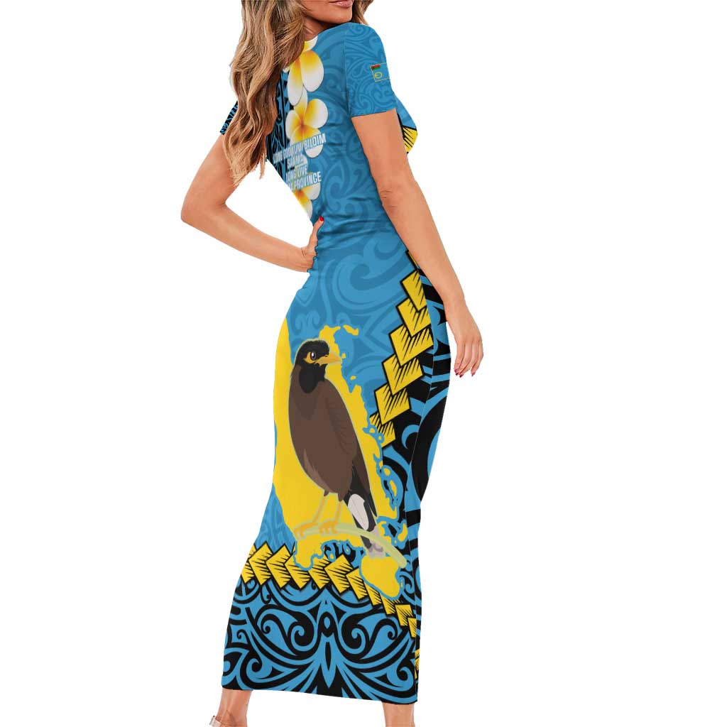 Sanma Province Family Matching Short Sleeve Bodycon Dress and Hawaiian Shirt Vanuatu Pattern Myna Bird - Plumeria Flag Color LT14 - Polynesian Pride