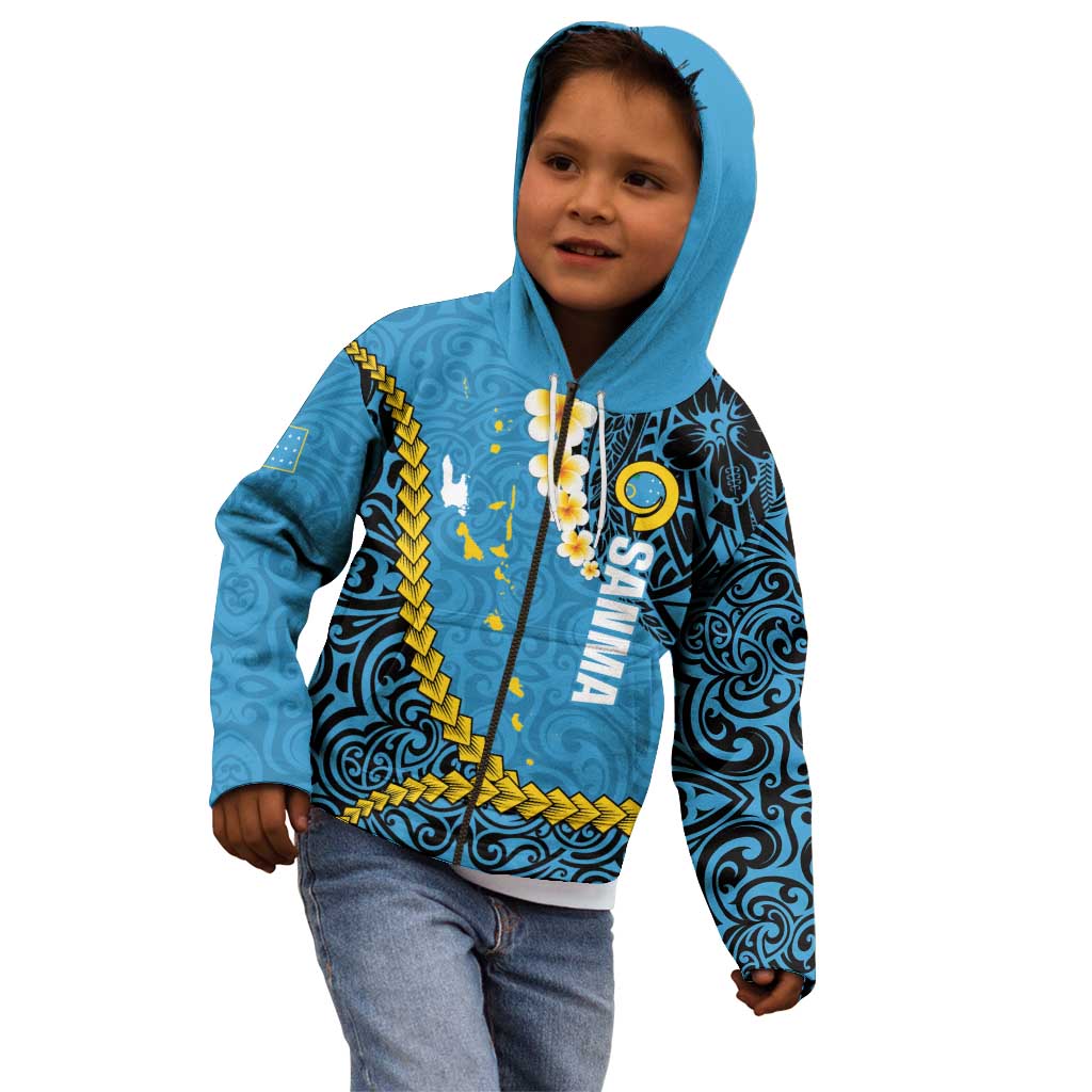 Sanma Province Kid Hoodie Vanuatu Pattern Myna Bird - Plumeria Flag Color