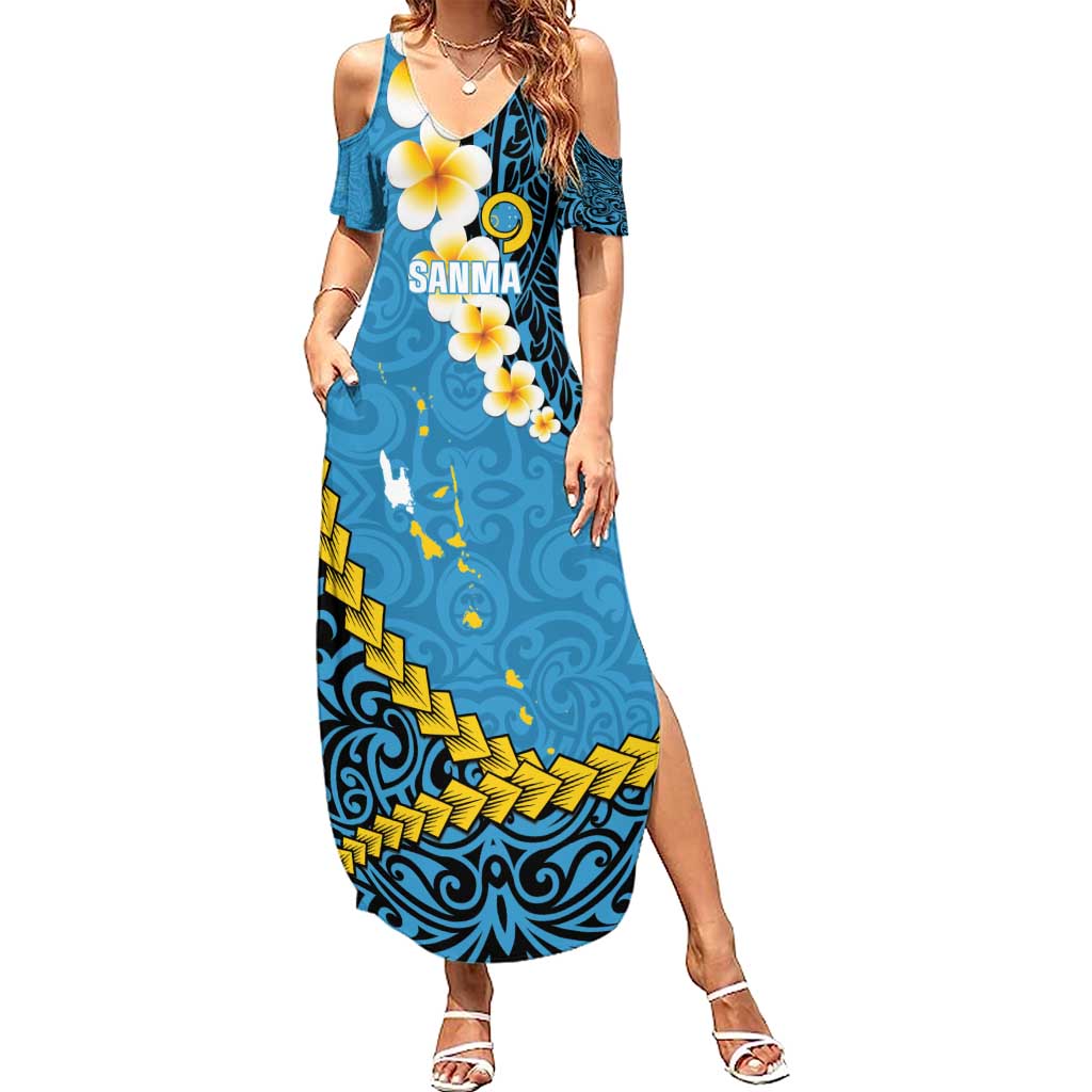 Sanma Province Summer Maxi Dress Vanuatu Pattern Myna Bird - Plumeria Flag Color