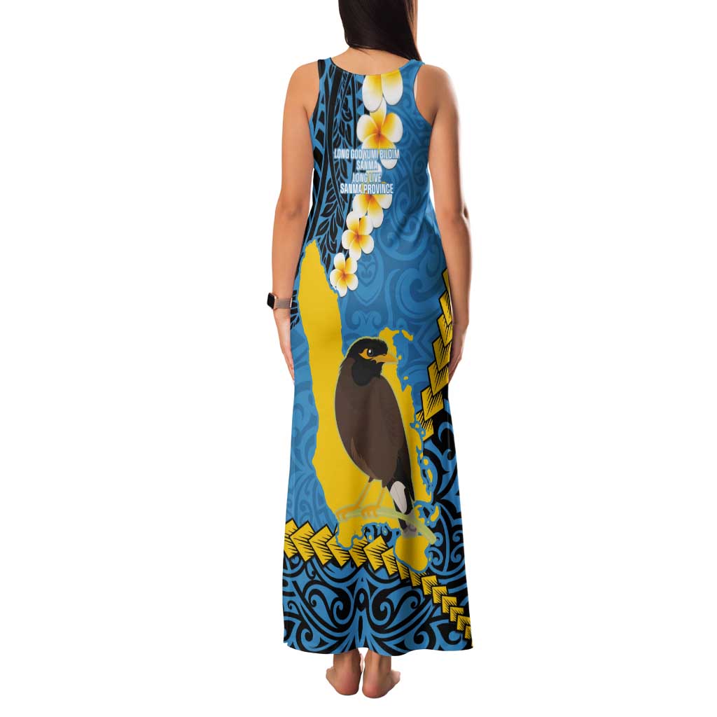 Sanma Province Tank Maxi Dress Vanuatu Pattern Myna Bird - Plumeria Flag Color