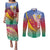 Shefa Province Couples Matching Puletasi and Long Sleeve Button Shirt Vanuatu Pattern Map - Plumeria Flag Color