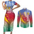 Shefa Province Couples Matching Short Sleeve Bodycon Dress and Long Sleeve Button Shirt Vanuatu Pattern Map - Plumeria Flag Color