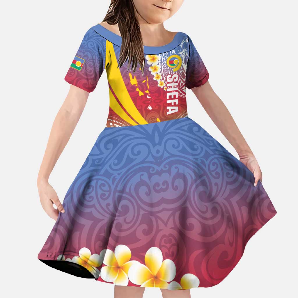 Shefa Province Family Matching Mermaid Dress and Hawaiian Shirt Vanuatu Pattern Map - Plumeria Flag Color LT14 Daughter's Dress Red - Polynesian Pride