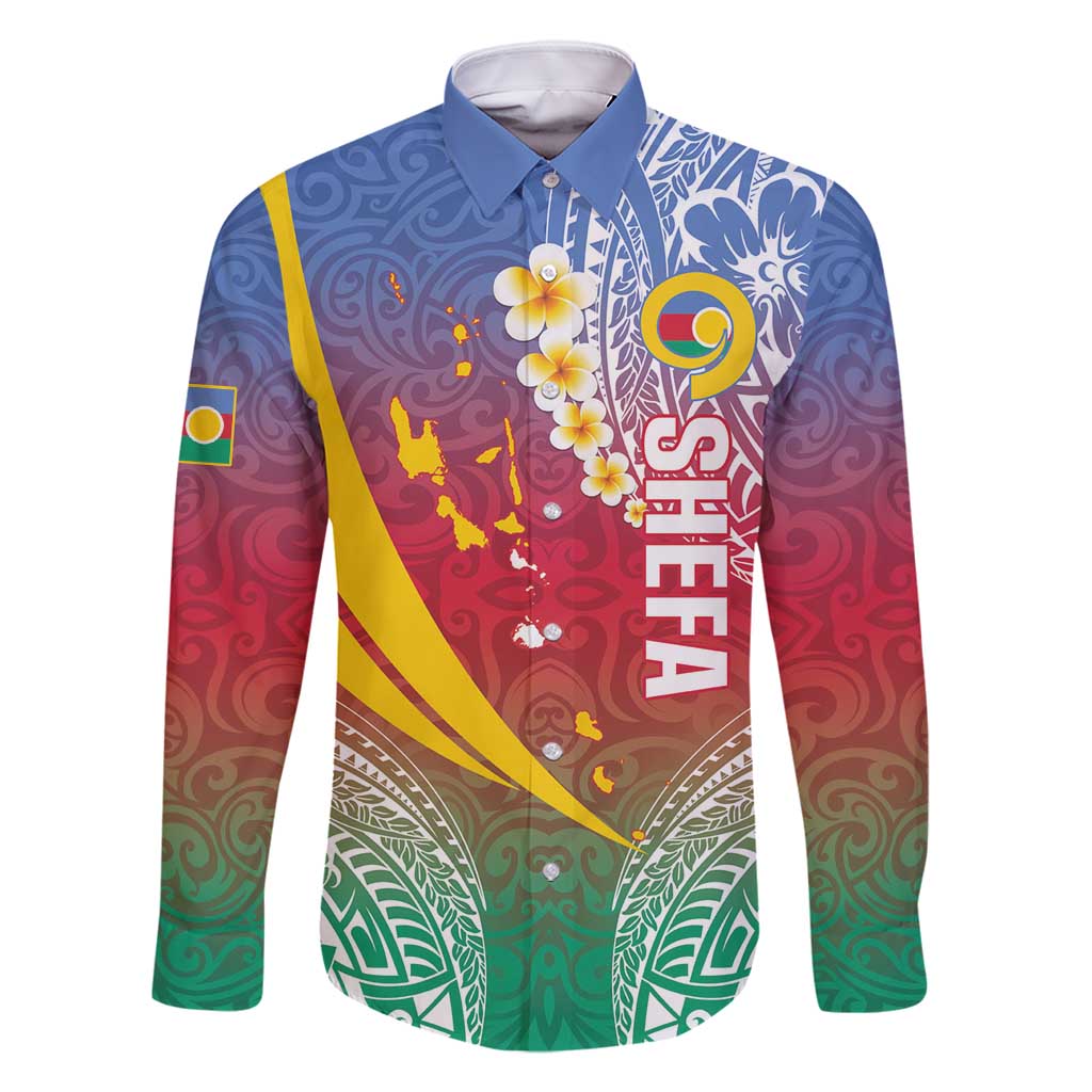 Shefa Province Family Matching Mermaid Dress and Hawaiian Shirt Vanuatu Pattern Map - Plumeria Flag Color LT14 Dad's Shirt - Long Sleeve Red - Polynesian Pride