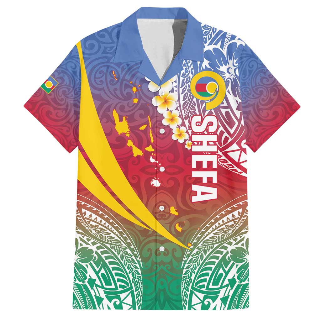 Shefa Province Family Matching Off Shoulder Short Dress and Hawaiian Shirt Vanuatu Pattern Map - Plumeria Flag Color