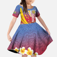 Shefa Province Family Matching Short Sleeve Bodycon Dress and Hawaiian Shirt Vanuatu Pattern Map - Plumeria Flag Color LT14 Daughter's Dress Red - Polynesian Pride