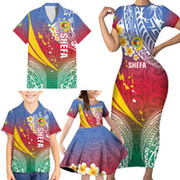 Shefa Province Family Matching Short Sleeve Bodycon Dress and Hawaiian Shirt Vanuatu Pattern Map - Plumeria Flag Color LT14 - Polynesian Pride