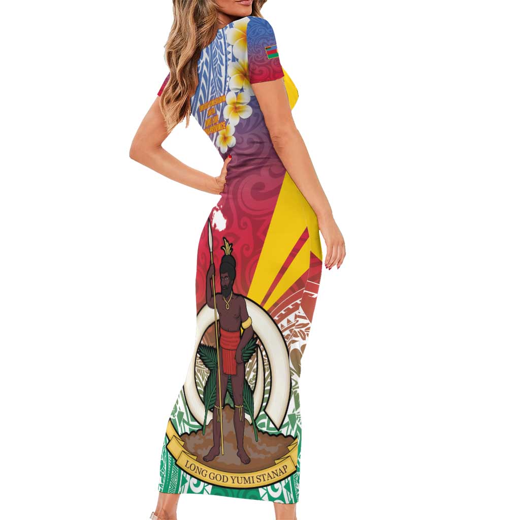Shefa Province Family Matching Short Sleeve Bodycon Dress and Hawaiian Shirt Vanuatu Pattern Map - Plumeria Flag Color LT14 - Polynesian Pride