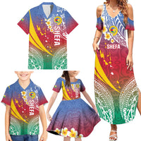 Shefa Province Family Matching Summer Maxi Dress and Hawaiian Shirt Vanuatu Pattern Map - Plumeria Flag Color