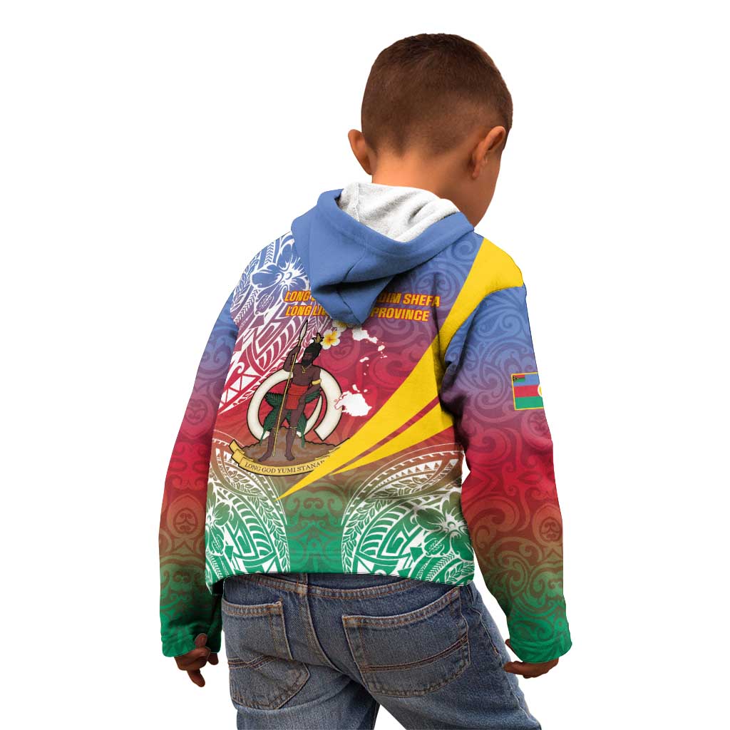 Shefa Province Kid Hoodie Vanuatu Pattern Map - Plumeria Flag Color