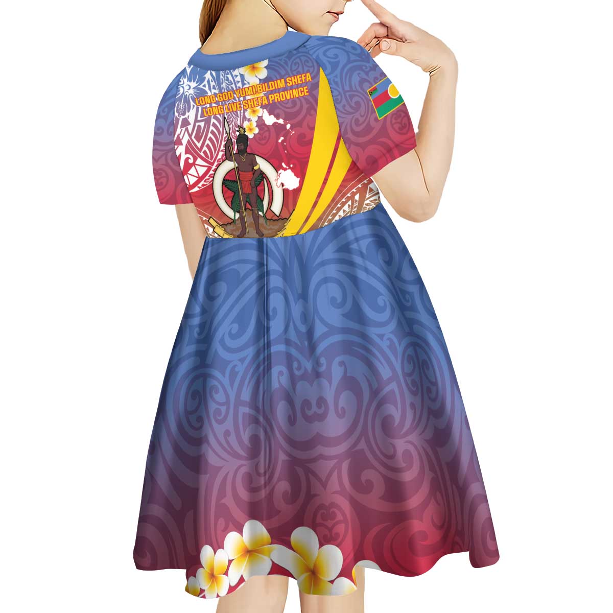 Shefa Province Kid Short Sleeve Dress Vanuatu Pattern Map - Plumeria Flag Color