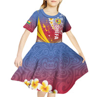 Shefa Province Kid Short Sleeve Dress Vanuatu Pattern Map - Plumeria Flag Color