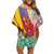 Shefa Province Off Shoulder Short Dress Vanuatu Pattern Map - Plumeria Flag Color