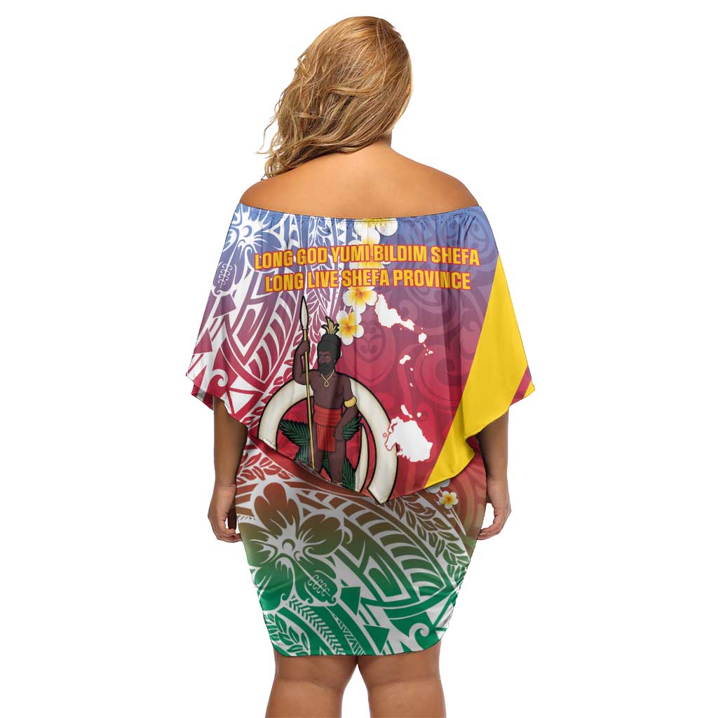 Shefa Province Off Shoulder Short Dress Vanuatu Pattern Map - Plumeria Flag Color