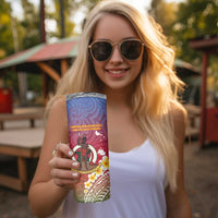 Shefa Province Skinny Tumbler Vanuatu Pattern Map With Plumeria Flag Color