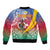 Shefa Province Sleeve Zip Bomber Jacket Vanuatu Pattern Map - Plumeria Flag Color