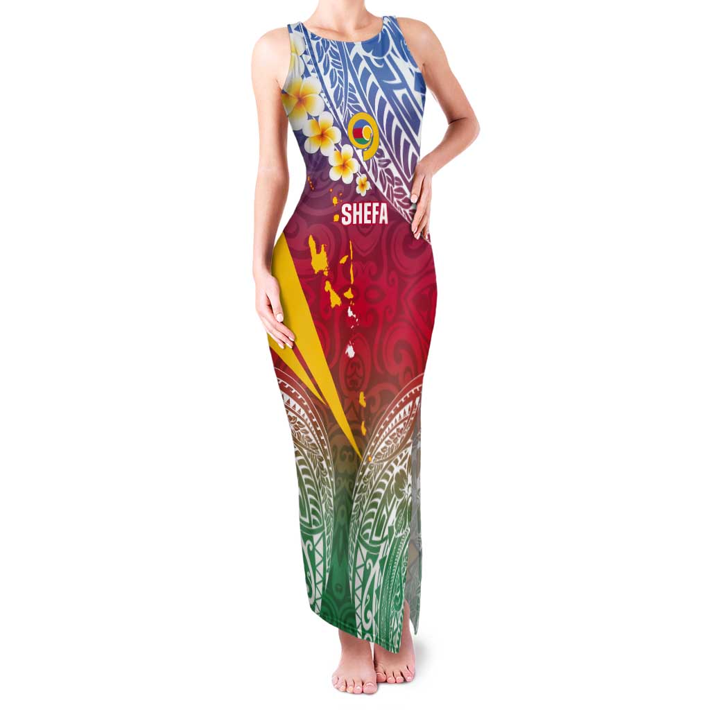 Shefa Province Tank Maxi Dress Vanuatu Pattern Map - Plumeria Flag Color