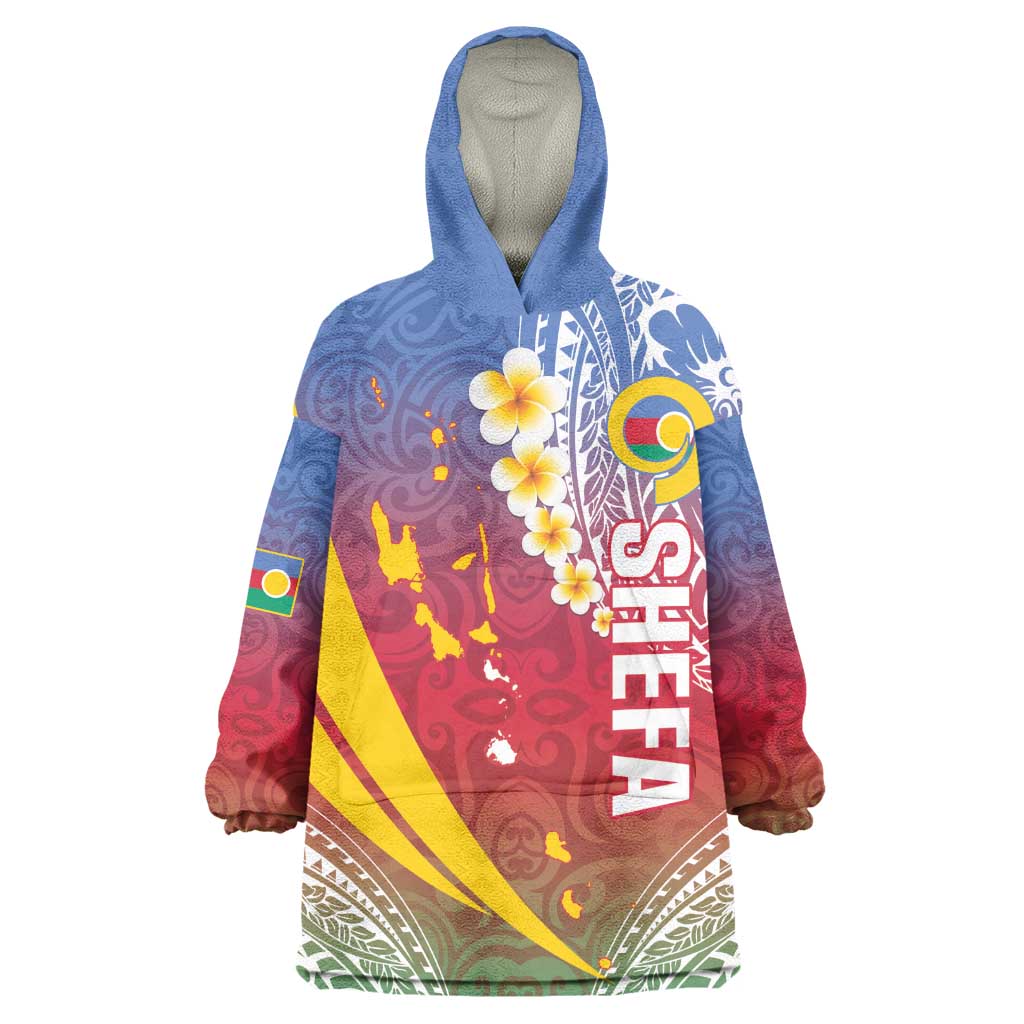 Shefa Province Wearable Blanket Hoodie Vanuatu Pattern Map - Plumeria Flag Color