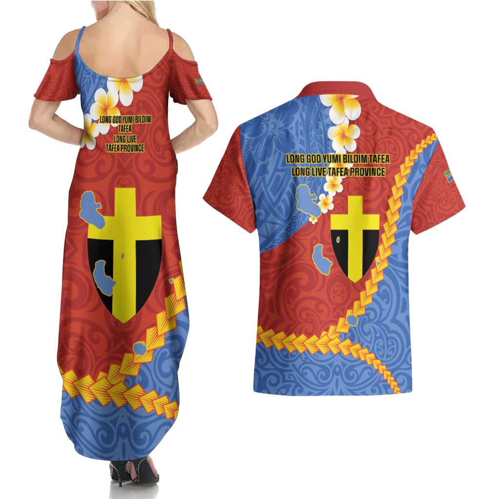 Tafea Province Couples Matching Summer Maxi Dress and Hawaiian Shirt Vanuatu Pattern Map - Plumeria Flag Color LT14 - Polynesian Pride